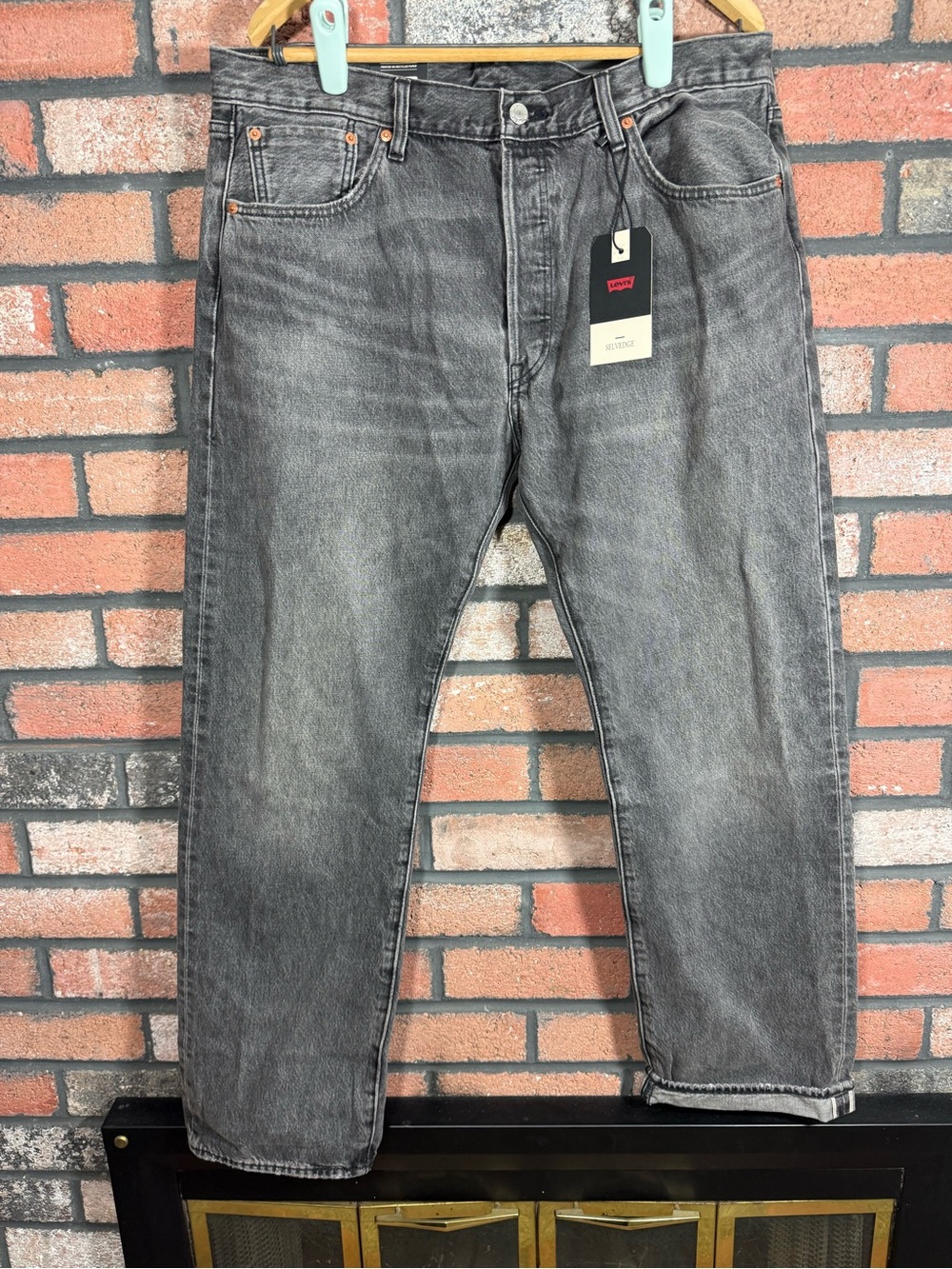 Levi's 501 Selvedge Straight Fit Big E Denim Jeans Black Ash Men’s Size 38 x 32